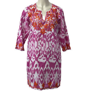 Gretchen Scott Designs Cover up Dress Size M Pink White Embroidered